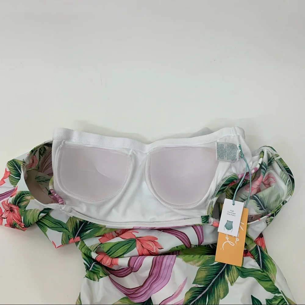 Kona Sol Ruffle Off The Shoulder Tropical High Coverage One Piece Swimsuit